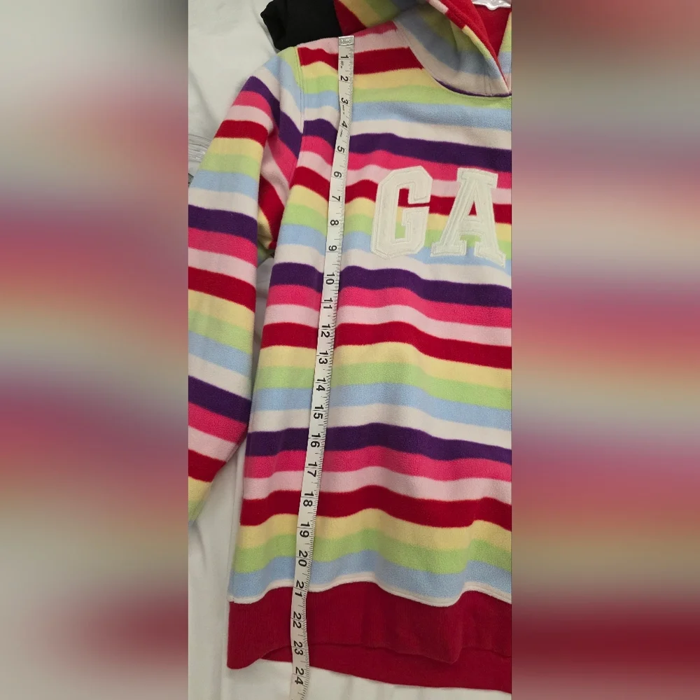 Gap Kids Rainbow Stripe Hoodie Fleece Logo Pullover Size XXL 14-16